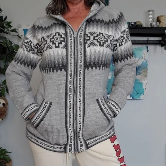 AMERICAN SOUTH SIDE Peruvian Alpaca Wool Blend Zip Sweater L - Picture 11 of 11